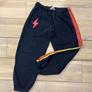 Kids Navy Sweatpants with Multicolor Stripes